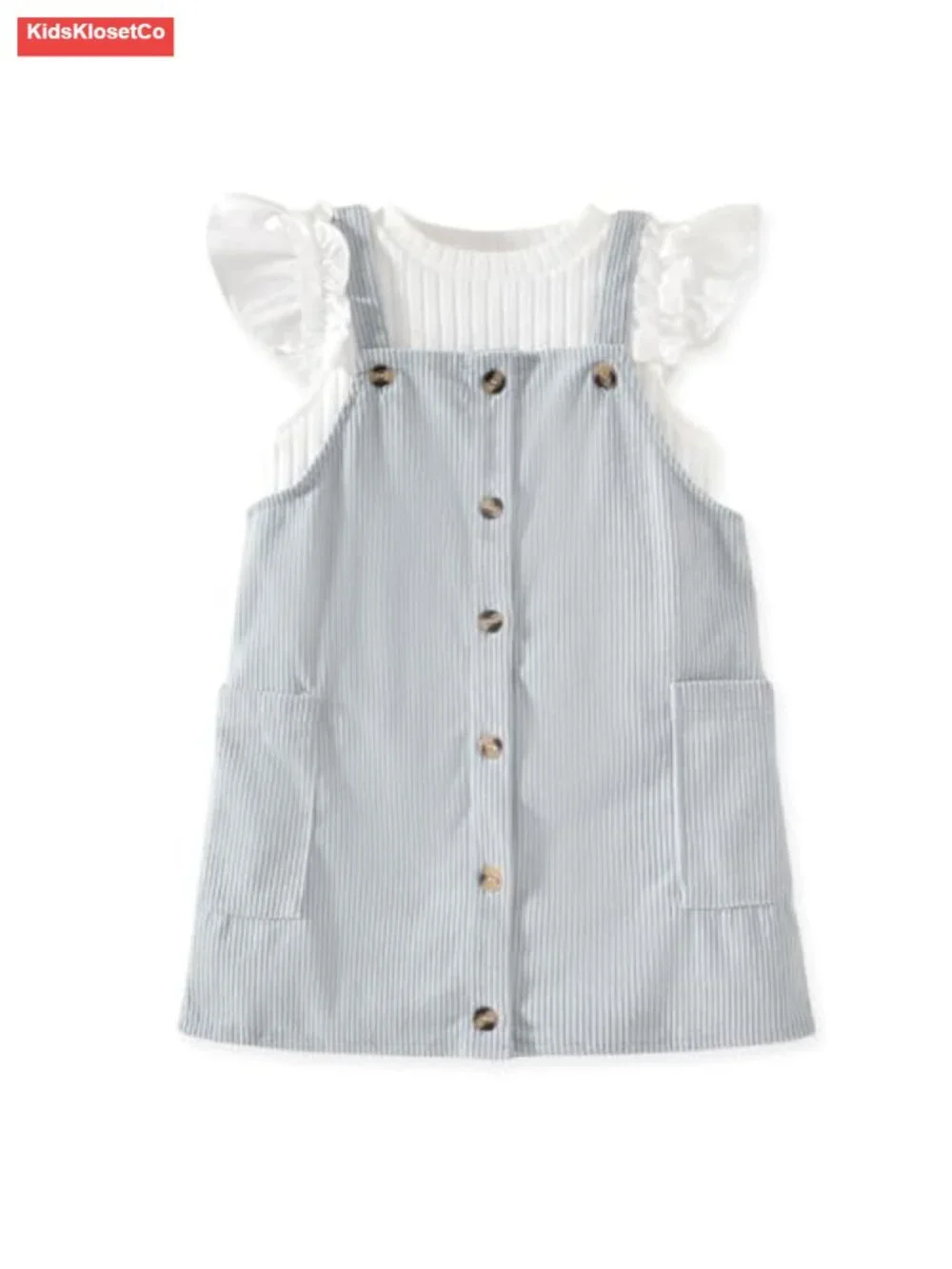 Toddler Girl Corduroy Button Down Overall Dress Set with Ruffle Sleeve Top